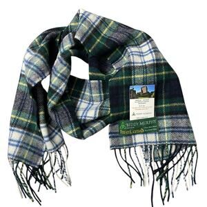 Biddy Murphy Lambswool Scarf Green Classic Outdoors Fringe Handmade Woven NWT